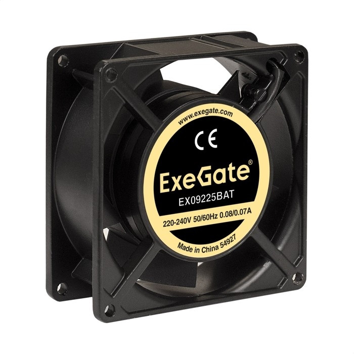 Exegate EX289004RUS Вентилятор 220В ExeGate EX09225BAT (92x92x25 мм, 2-Ball (двойной шарикоподшипник), клеммы, 2600RPM, 35dBA)