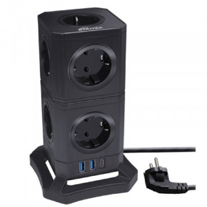 RITMIX RM-292C Black Сетевой фильтр с кнопкой питания {16 А, 9 розеток, USB Type-C 30 Ватт и два USB A 5 В, 2,4А, 2 м } {80003365}