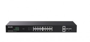 TENDA TEG1120P-16-250W Коммутатор неуправляемый PoE, 18 портов, 18x1 Гбит/с, PoE 16х30 Вт (до 250Вт),  SFP 2x1 Гбит/с, установка в стойку