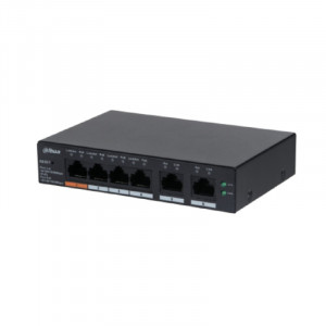 DAHUA DH-CS4006-4GT-60 4-портовый гигабитный PoE коммутатор с функцией облачного управления, 4xRJ45 100Mb, 2xRJ45 1Gb uplink, суммарно 60Вт, коммутация 12Гбит/с, МАС-таблица 8К