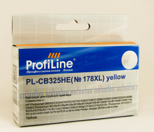 CB325HE №178XL (Yellow) Картридж для HP Photosmart C5380/C5383/C6380/C6383/D5460/D5463/Premium Fax/Pro B8553 300 стр. ProfiLine струйный